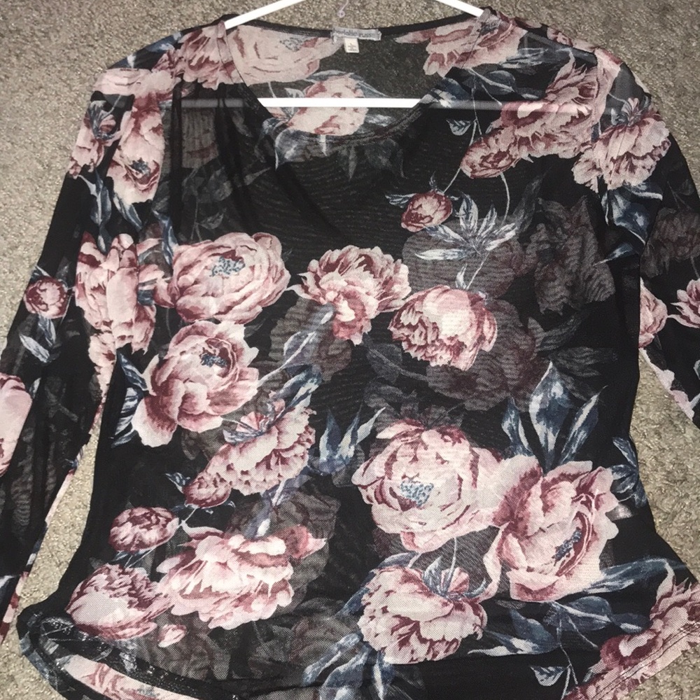 Black floral long sleeve bodysuit